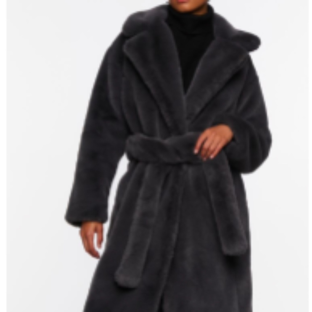 Faux Fur Charcoal Belted Coat